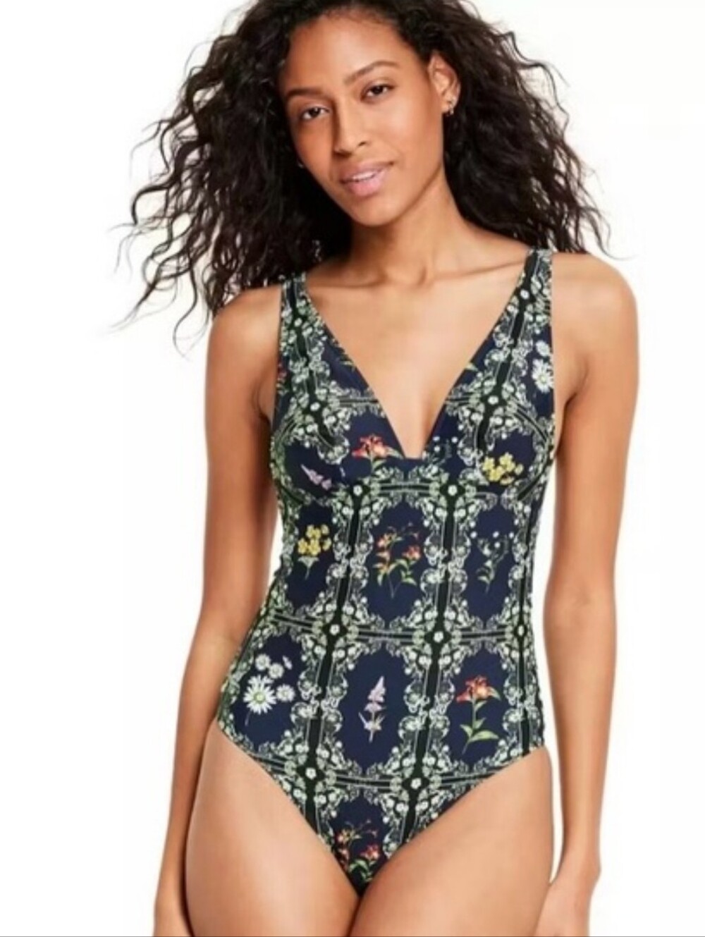 NWT Agua Bendita X Target Floral Print Navy One-Piece Swimsuit